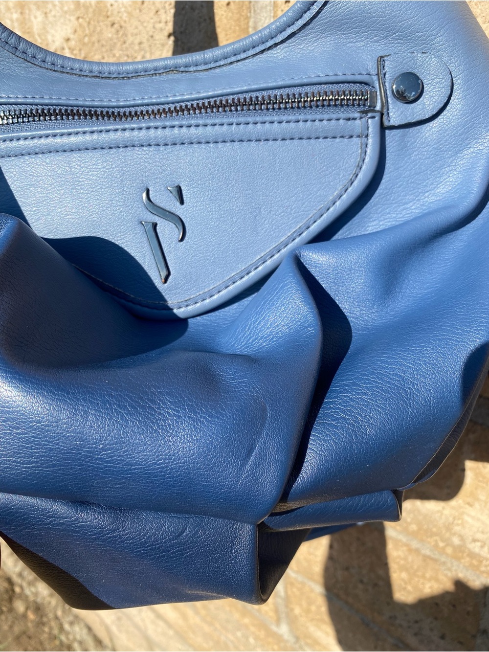 Simply Vera Vera Wang Sidekick Hobo Bag Slate Blue Slouchy Shoulder Purse - Picture 10 of 17